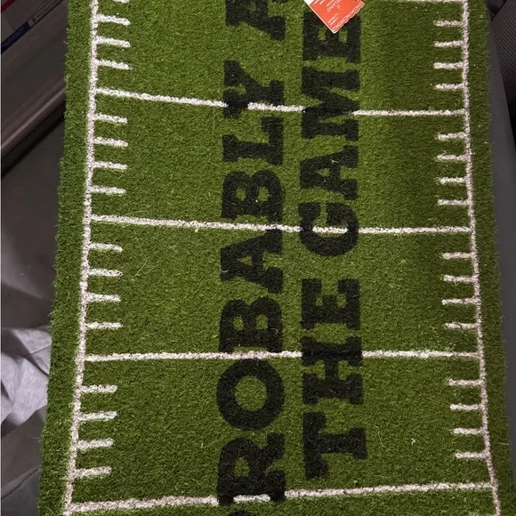Playful Green Football Field Door Mat