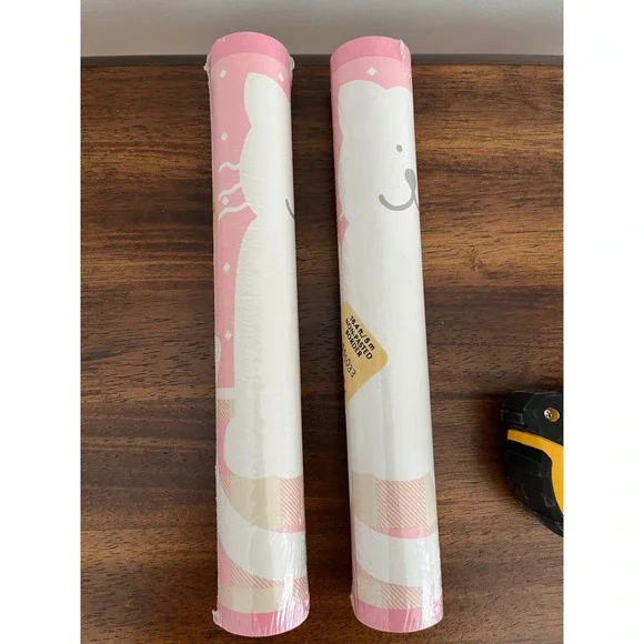 Waverly Non-Pasted Wallpaper Border Pink and white with cat gingham Vtg decor