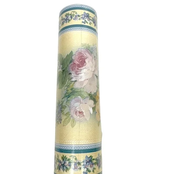 Vtg Sapphire Wallpaper Iridescent Floral Double Roll Ready Pasted 87802 NOS