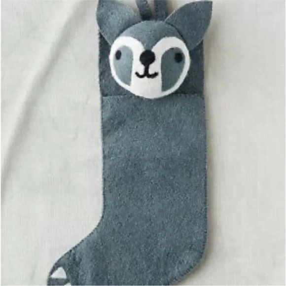 Anthropologie Raccoon Wool Felt Holiday Stocking