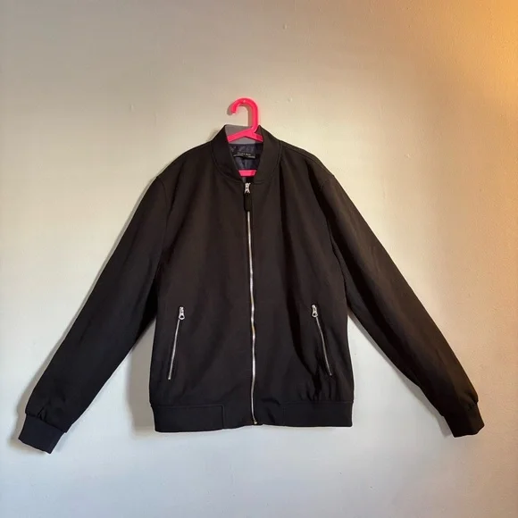 Zara Black Bomber Jacket with Silver Zippers