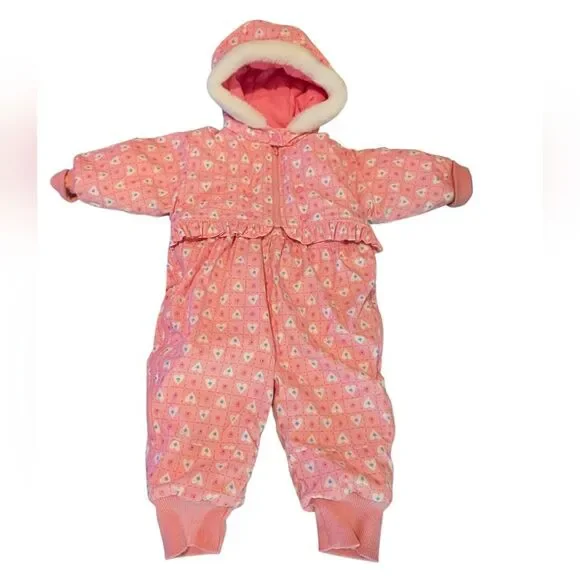 Gymboree Rainbow Tag Vintage Girl Pink Heart Floral Print Winter Snow Suit Coat