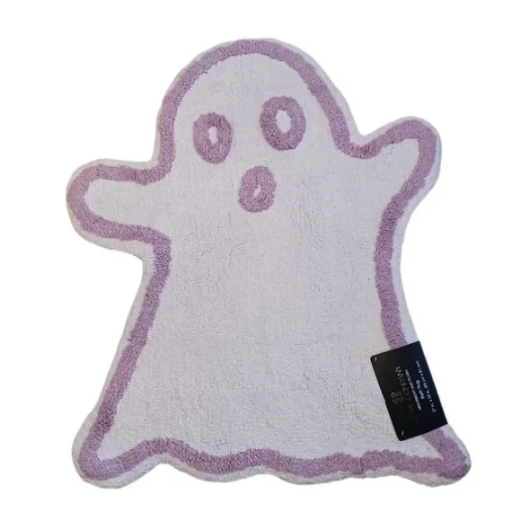 Home Company Ghost Bath Rug 27'' x 32'' White Plush Absorbent Anti Slip
