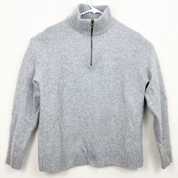 J. Crew Gray Merino Wool 1/4 ZIP Pullover Sweater‎
