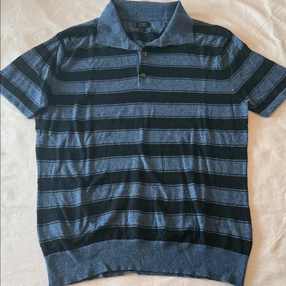 J. Crew Men's Italian Polo Shirt - Blue and Black Stripes