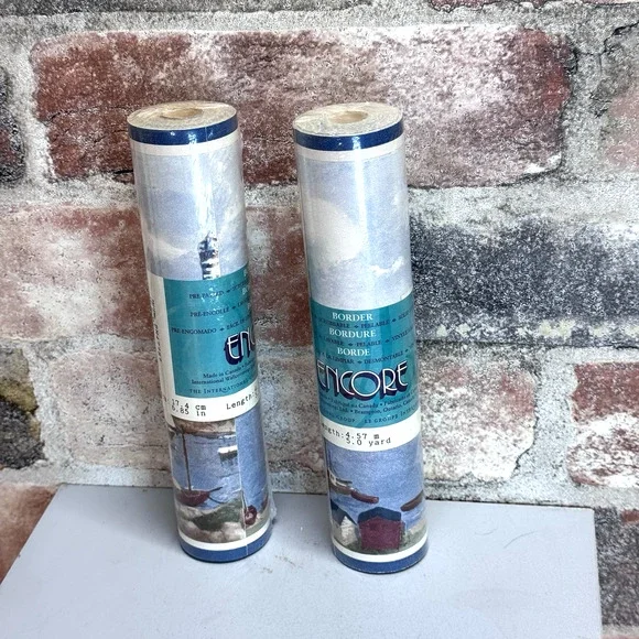 Vintage Ocean Sea Sailing Lighthouse Border Wallpaper Encore‎ Canada 10yards