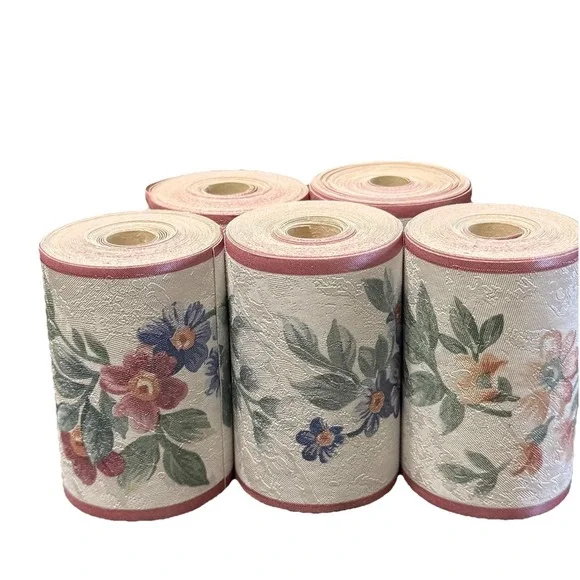 Vintage Floral Wallpaper Border Lot‎ 5 Rolls Cottage Pink Blue Flowers Textured