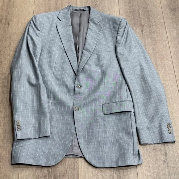 Vitale Barberis Canonico Wool‎ Silk Blazer Men Sz 42 Gray Pinstripe Lined Italy
