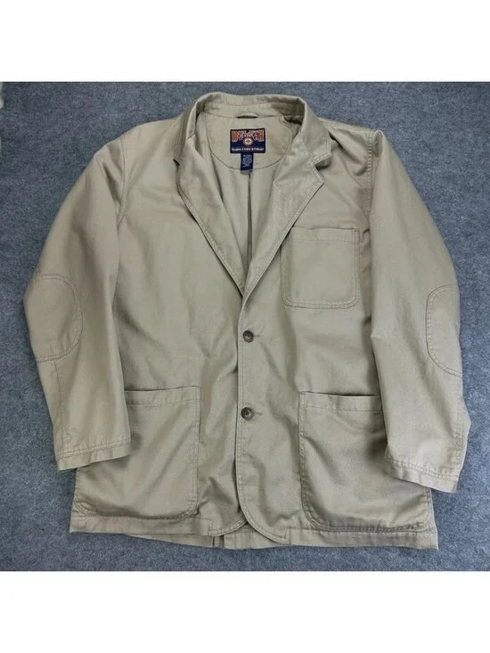 Duluth Trading Co Utility Blazer Jacket Mens XL Beige Cotton Long Sleeve “Read”