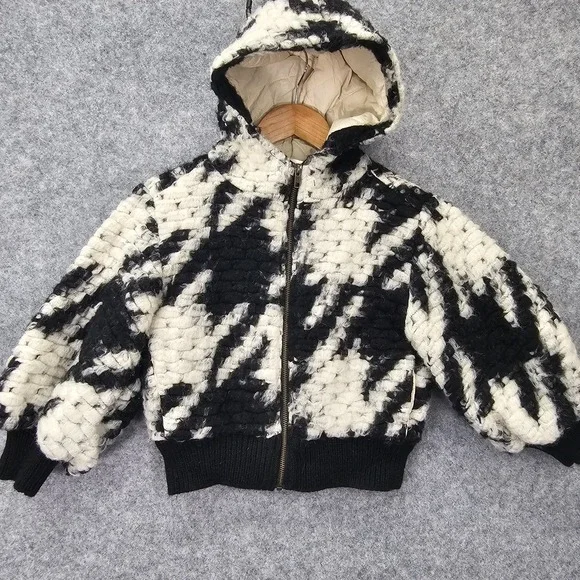 Kids Wool Houndstooth Jacket 6 7 Hoodie‎ Bomber Boucle Chunky LITTLE CREATIVE