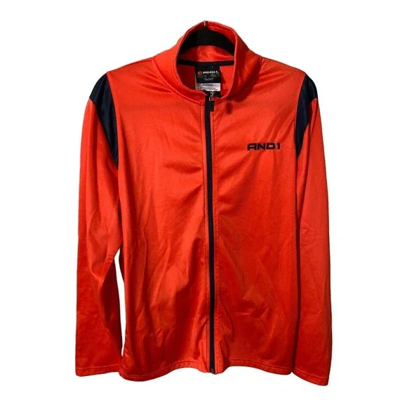 AND1 Jacket Mens Medium Orange/Navy Basketball Warm up NWOT