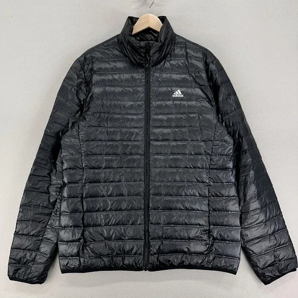 adidas Varilite Down Jacket Mens Large Black Full-Zip‎ Puffer Lightweight Basics