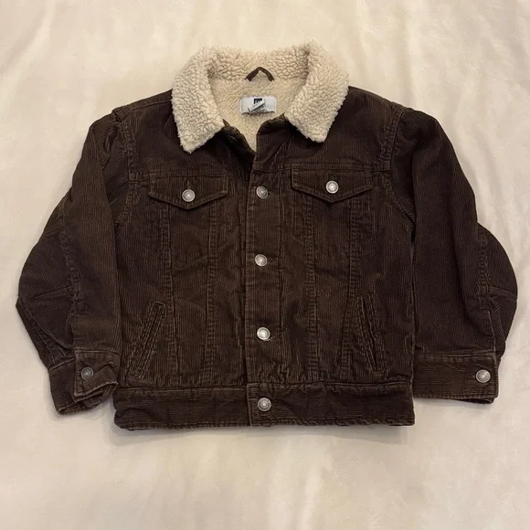 ADORABLE! GAP Kids Brown Corduroy Jacket with Sherpa Collar, sz S