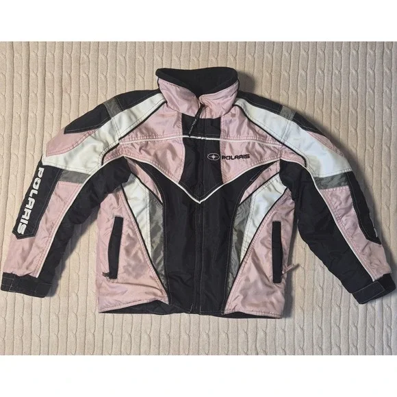 Polaris Snowmobile Jacket Girls Pink Black Colorblock Winter Racing Coat M