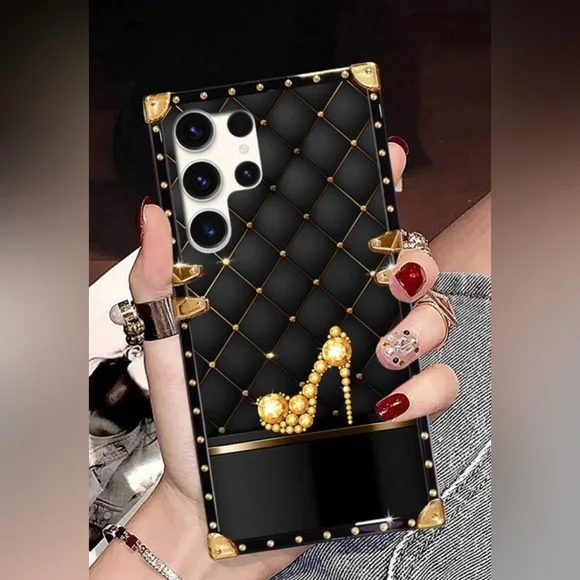 Black and Gold Phone Case with Heel Design