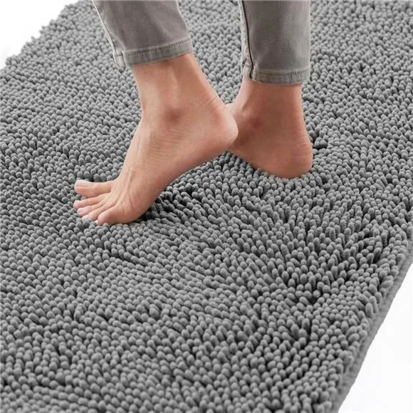 Bath Rug Mat 24x17, Thick Soft Absorbent Chenille, Rubber Backing Quick Dry