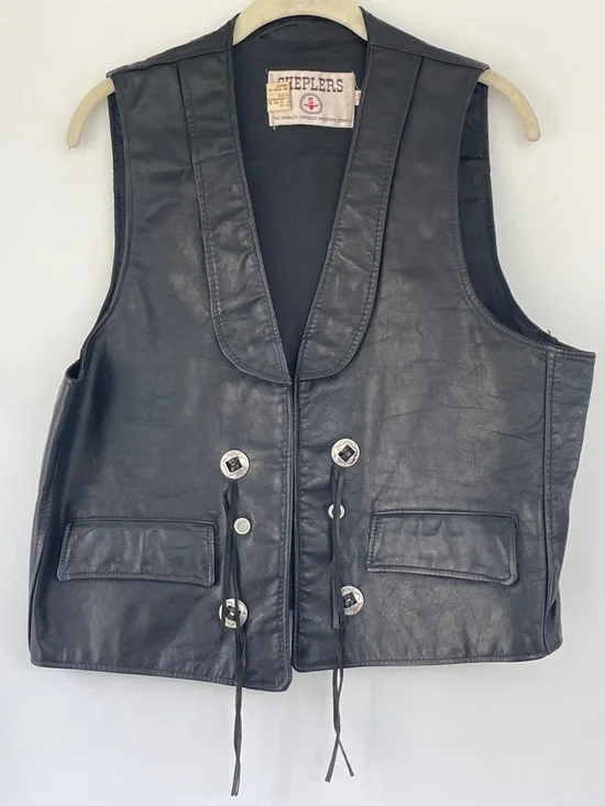 Sheplers Black Leather Vest for Men Double Pocket Western Rodeo Cowboy 42