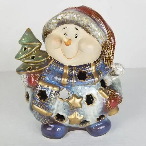 A‎ Snowman and His Tree Ceramic Lamp
