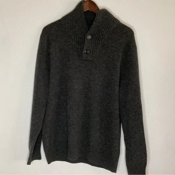 J. Crew 100% Lambswool Shawl Collar Pullover Sweater Dark Gray