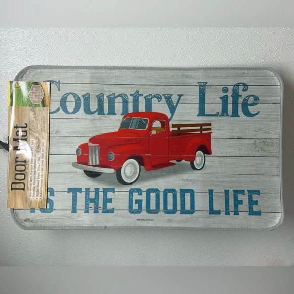 Country Life Door Mat, 17.7”x30” Rug, Red Pickup Truck, Indoor/Outdoor Rug.