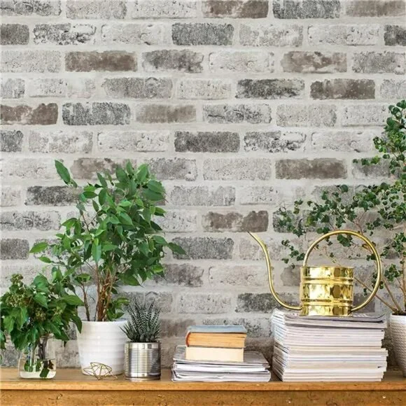 Guvana Peel and Stick Brick Wallpaper 3D Textured Grey Brown Removable Roll