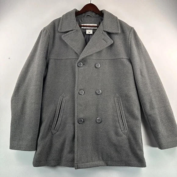 Columbia Double Breasted Peacoat‎ Jacket Mens Medium L Gray Fleece Heavyweight