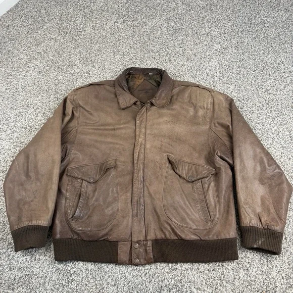 VTG Roundtree & Yorke Leather Bomber Jacket Mens L Aviator A2 Flight Distressed