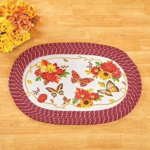 New Butterfly & Flowers Braided Rug 20