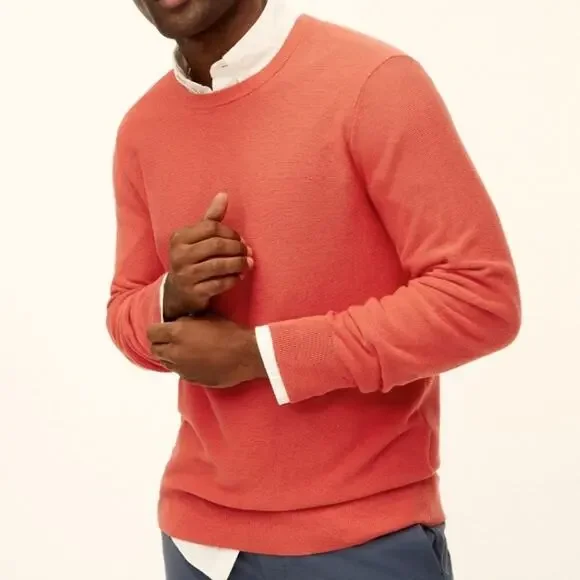 J. CREW Cotton Crewneck Sweater in Garter Stitch Heather Poppy NWT