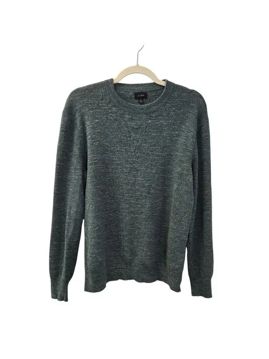 J. Crew 100% Cotton Heathered Green Crewneck Sweater Size Small