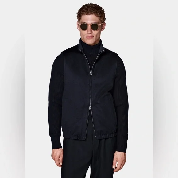 SUIT SUPPLY NAVY REVERSIBLE ZIP VEST