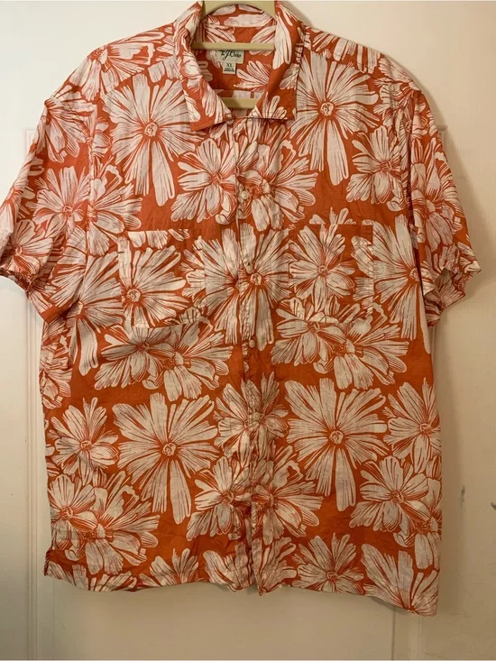 J.Crew Orange Floral Hawaiian Camp Shirt Men’s XL Resort Aloha