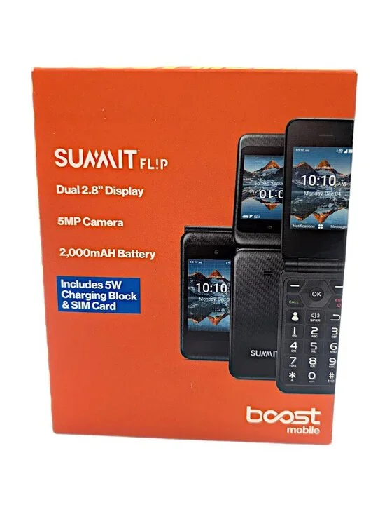 Boost Mobile Prepaid Summit Flip Phone Black 8GB 5MP 2.8” New - Locked to Boost