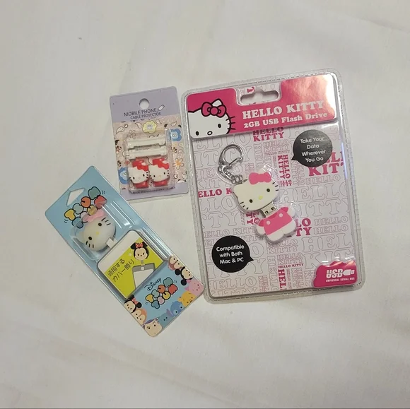 Sanrio Hello Kitty Bundle of Items USB and 2 Cable Protectors