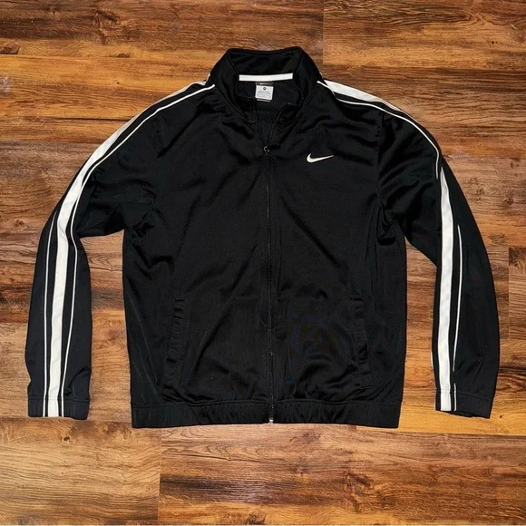 Vtg Y2K Men's Nike Basketball Black Full Zip Track Warmup Jacket 639851-010 Sz M