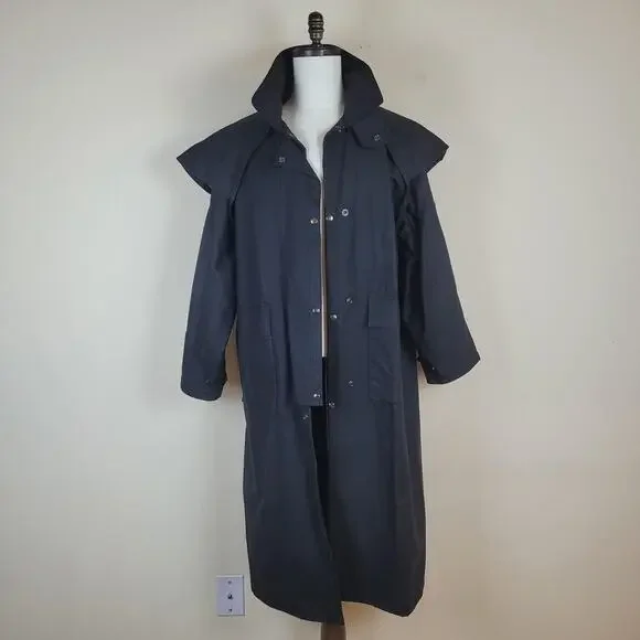 Stockman Coat Large Black Waxed Canvas Drover Duster Riding Western Australia