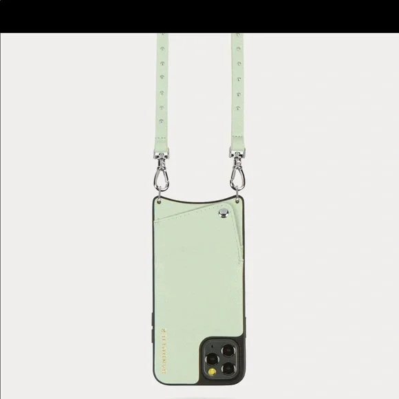 NICOLE Pebble Leather Crossbody Bandolier in Mist Green/Silver