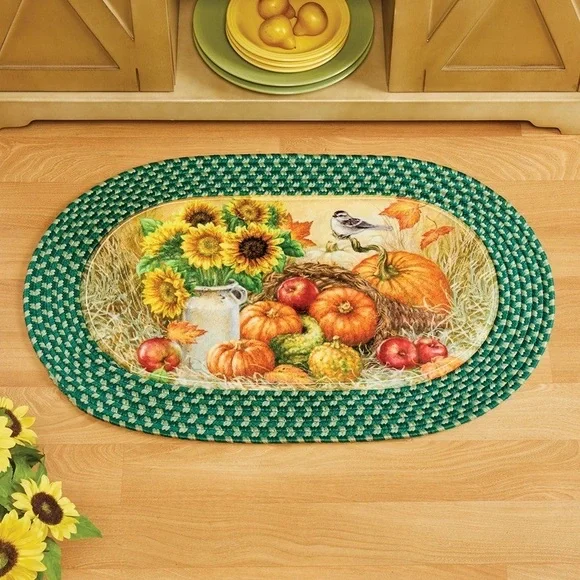 New Green Sunflower Pumpkin Braided Rug