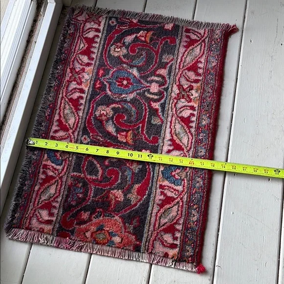 Classic hand knotted Red and Blue Patterned Wool Persian rug Door Mat.