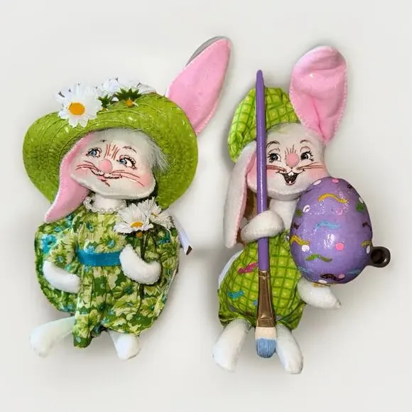 Annalee Easter 6” Girl Bunnies Egg Coloring Spring Set Of Two 2006 And 2007