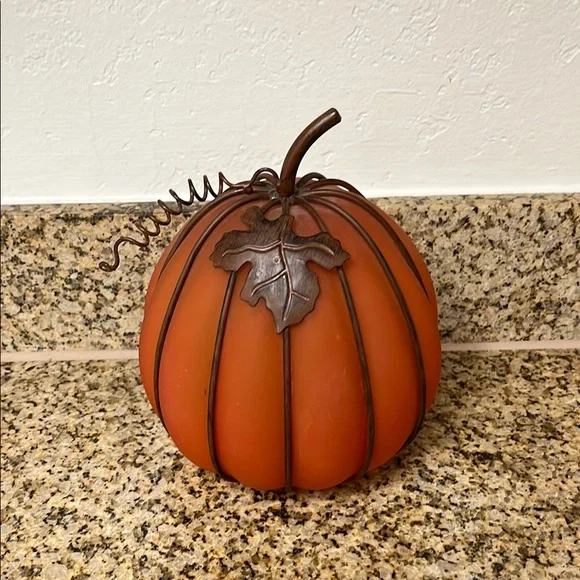 Decorative Orange Pumpkin with Metal Accents