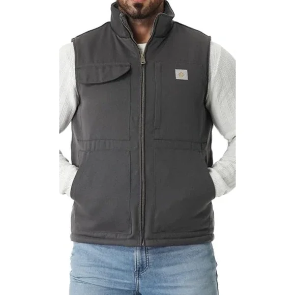URBAN OUTDOOR Mens Large Gray Sherpa Lined Workwear Utility Vest Tactical Style