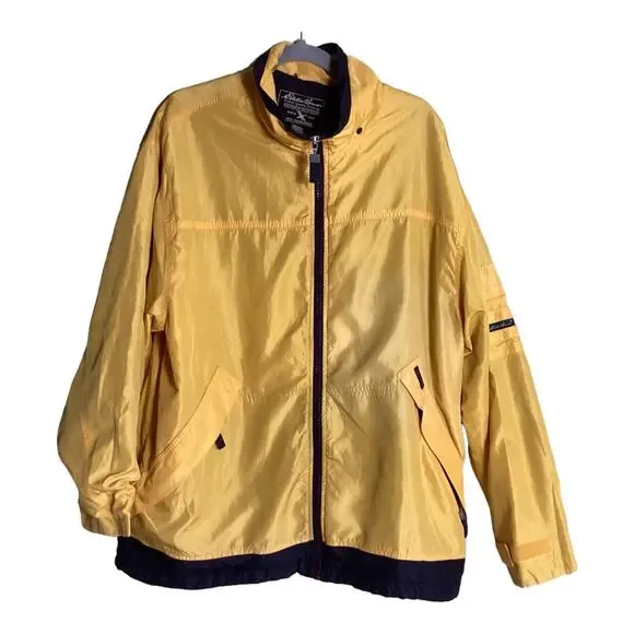 Eddie Bauer Vntg Men Yellow Rain Jacket Vented Lined Zip Front Mens Lrg EUC
