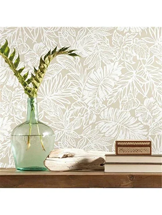 Beige Tropical Leaf Peel Stick Wallpaper Roll Removable Boho Floral Vinyl