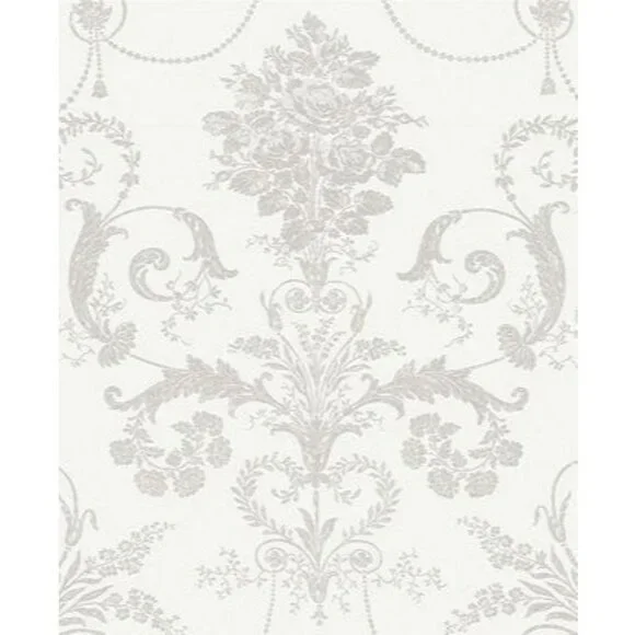 New Laura Ashley Josette Dove Grey White Wallpaper Lot of 2 Rolls Damask Luxury