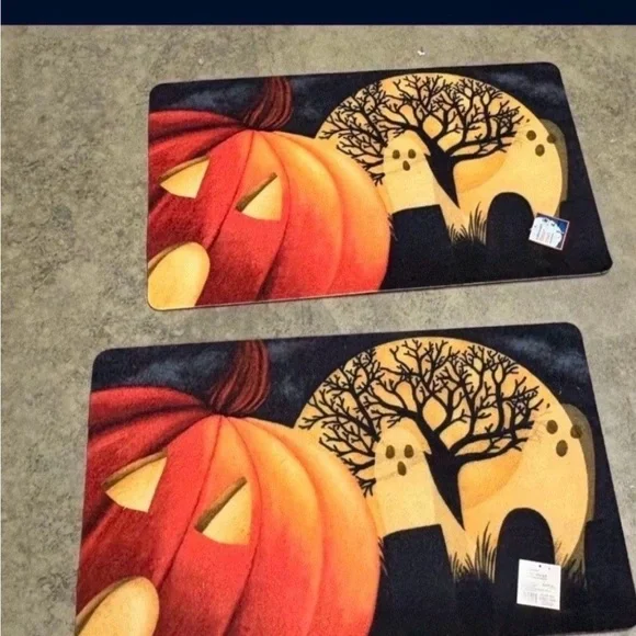 Festive Pumpkin and Moon Door Mat Set