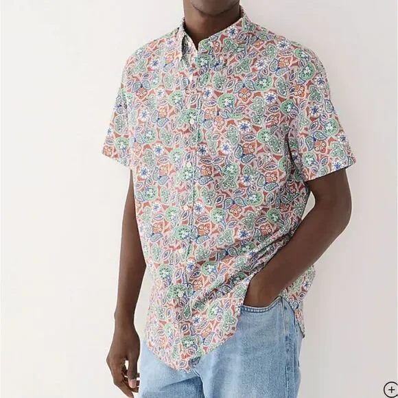 J. Crew Mens Slub Cotton Shirt polo Paisley  Size M NWT