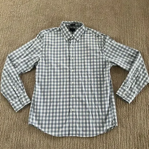 J. Crew Mens Blue and White Checkered Button Down Shirt