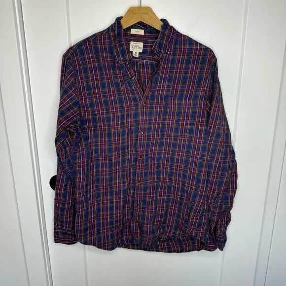 J. Crew Slim Blue Plaid Button Down Cotton Shirt Size Medium