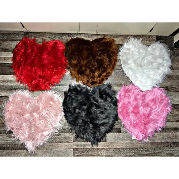 6pc Set Colorful Heart Shape Carpet Rug Soft Plush Fur Fluffy Home Bedroom 15in
